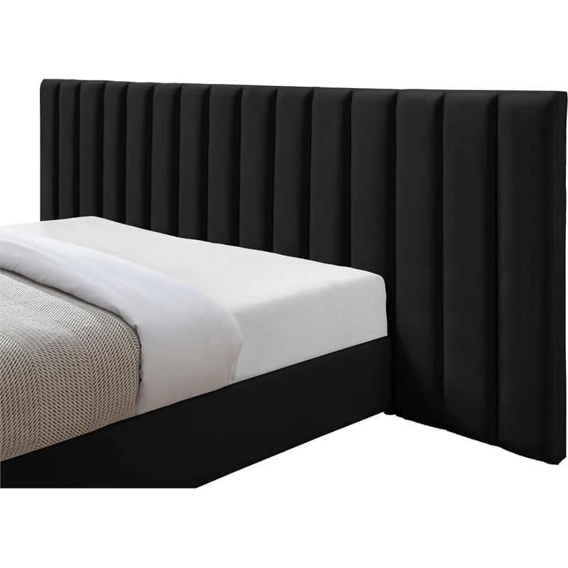 Maklaine Contemporary Black Velvet Queen Bed with Chrome Metal Legs