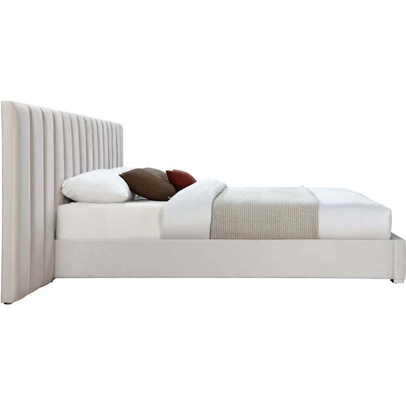 Maklaine Contemporary Cream Velvet Queen Bed with Chrome Metal Legs