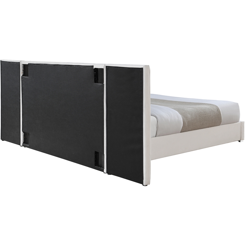 Maklaine Contemporary Cream Velvet Queen Bed with Chrome Metal Legs