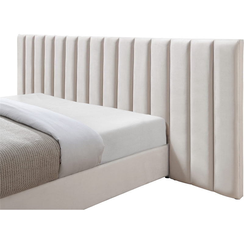 Maklaine Contemporary Cream Velvet Queen Bed with Chrome Metal Legs