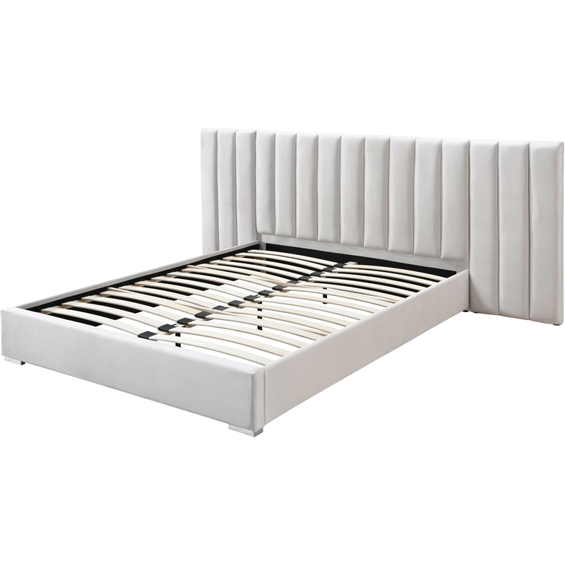 Maklaine Contemporary Cream Velvet Queen Bed with Chrome Metal Legs