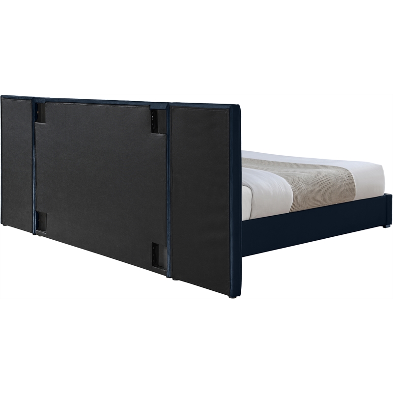 Maklaine Contemporary Navy Velvet King Bed with Chrome Metal Legs