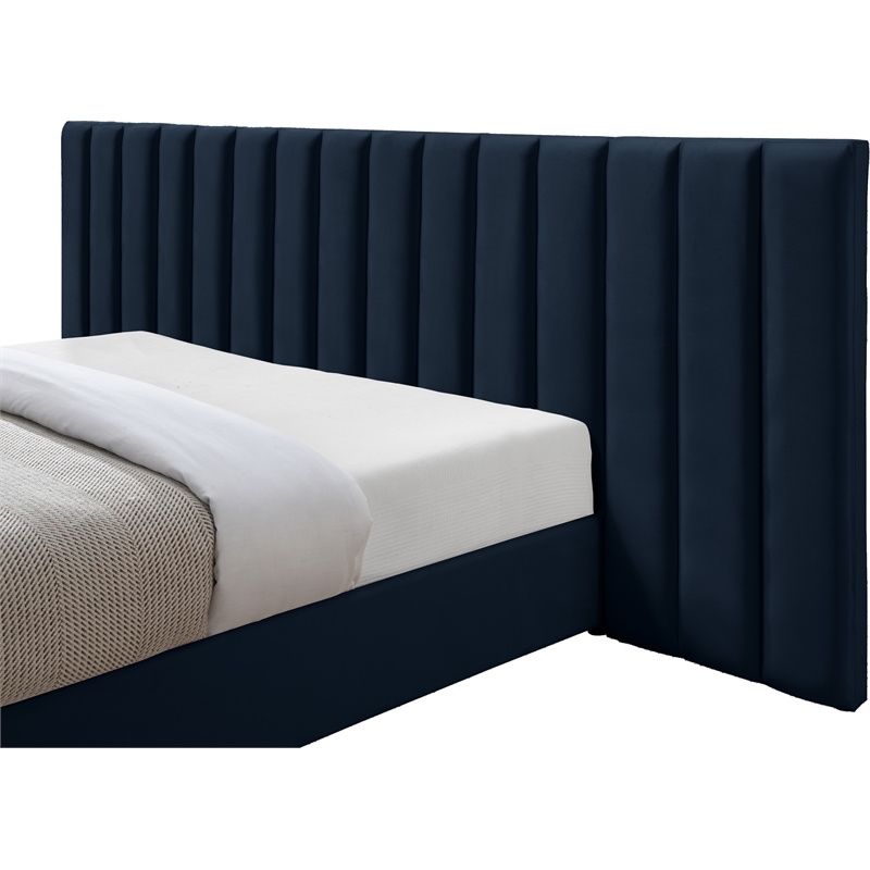 Maklaine Contemporary Navy Velvet King Bed with Chrome Metal Legs