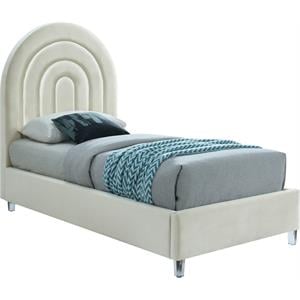 Maklaine Contemporary Cream Velvet Twin Bed in Acrylic Finish
