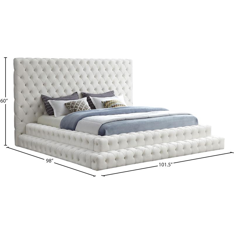 Maklaine Contemporary Upholstery Cream Velvet King Bed