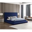 Maklaine Contemporary Upholstery Navy Velvet King Bed