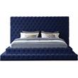 Maklaine Contemporary Upholstery Navy Velvet King Bed