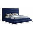 Maklaine Contemporary Upholstery Navy Velvet King Bed