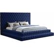 Maklaine Contemporary Upholstery Navy Velvet King Bed