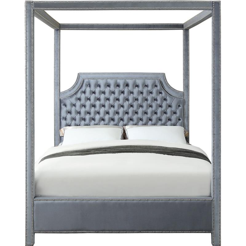 Maklaine Contemporary Tufted Velvet King Bed in Gray