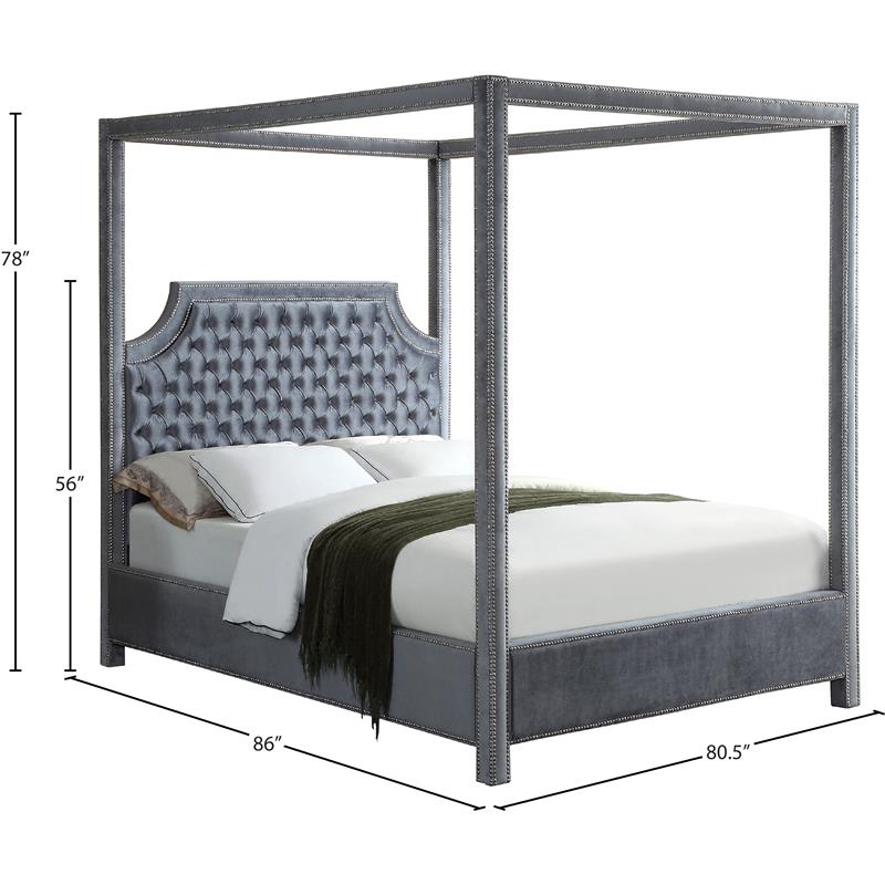 Maklaine Contemporary Tufted Velvet King Bed in Gray