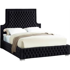 Maklaine Contemporary Rich Velvet King Bed in Black