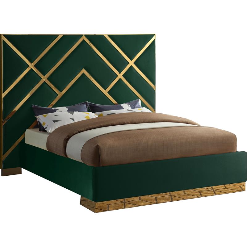 Maklaine Contemporary Rich Velvet Queen Bed in Green