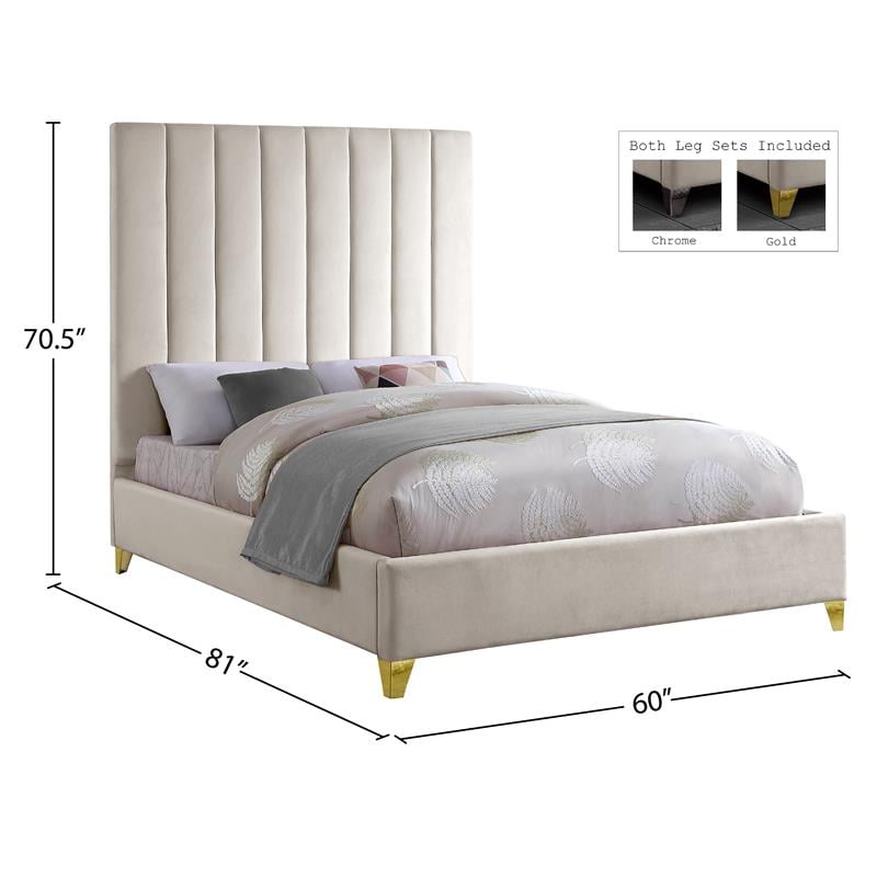 Maklaine Contemporary Rich Velvet Full Bed in Cream