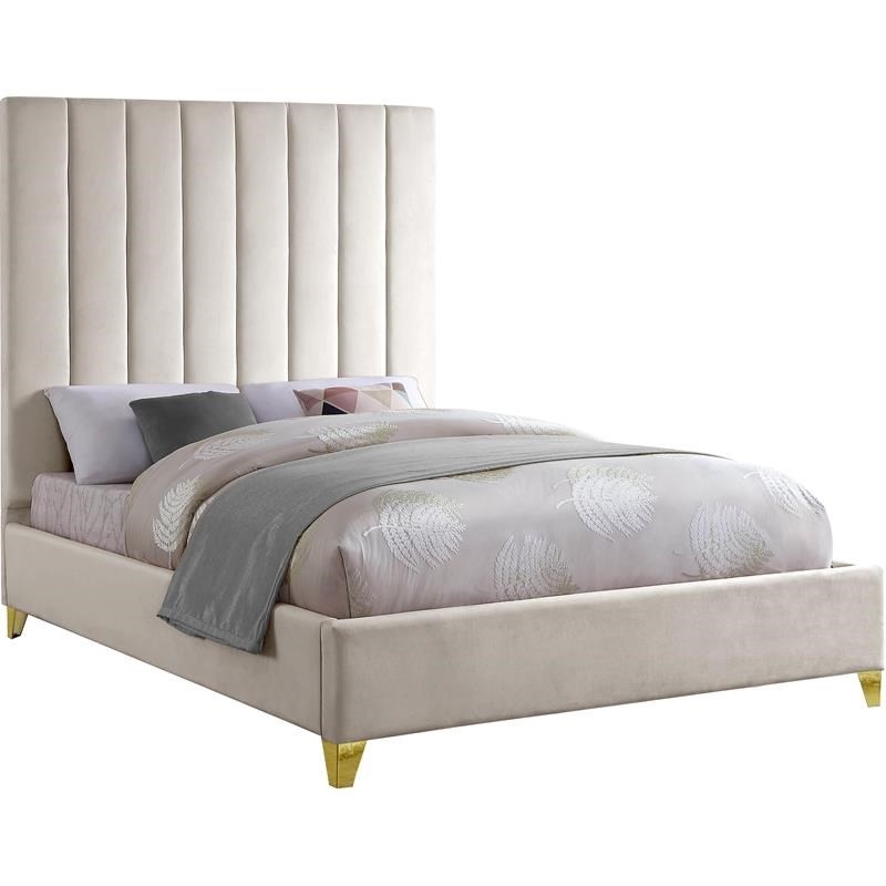 Maklaine Contemporary Rich Velvet Full Bed in Cream