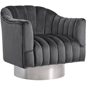 Maklaine 18&quot Contemporary Tufted Velvet Swivel Accent Chair in Gray/Chrome