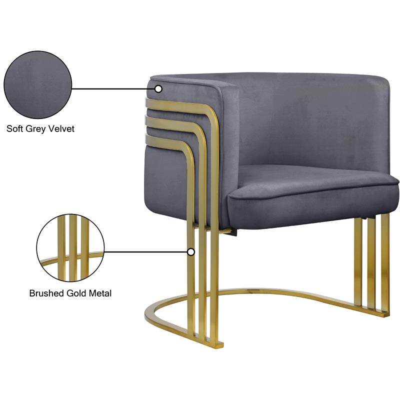Maklaine Contemporary Velvet Upholstered Accent Chair in Gray