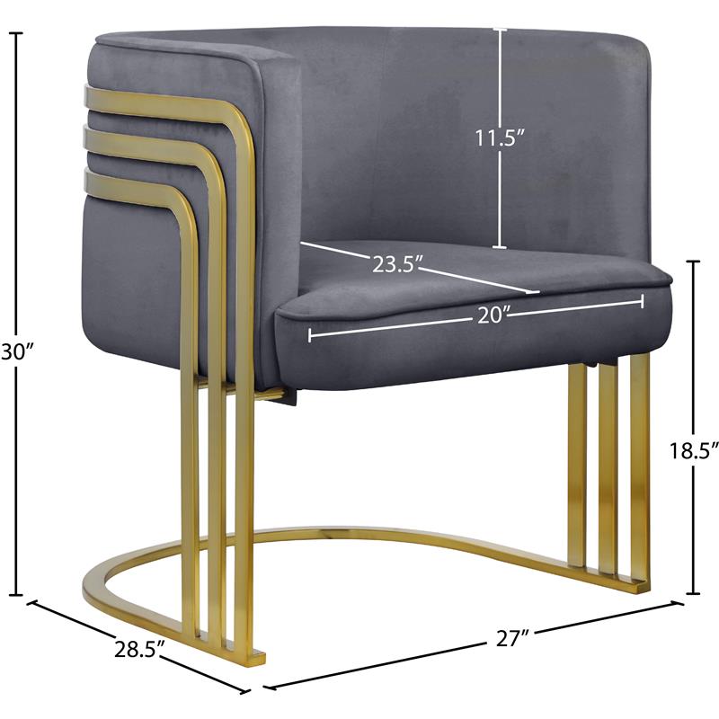 Maklaine Contemporary Velvet Upholstered Accent Chair in Gray