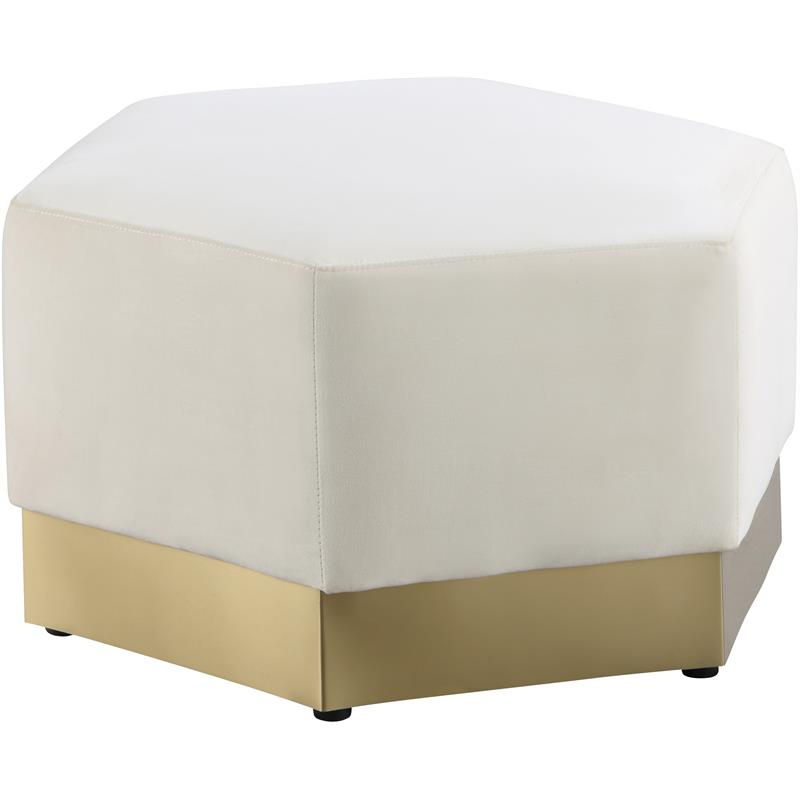 Maklaine Contemporary Velvet/Stainless Steel Ottoman in Cream/Brushed Gold