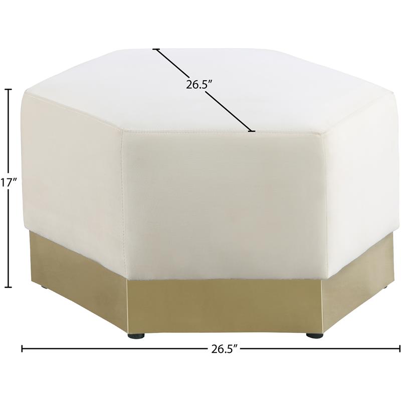 Maklaine Contemporary Velvet/Stainless Steel Ottoman in Cream/Brushed Gold