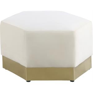 Maklaine Contemporary Velvet/Stainless Steel Ottoman in Cream/Brushed Gold