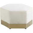 Maklaine Contemporary Velvet/Stainless Steel Ottoman in Cream/Brushed Gold