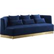 Maklaine Contemporary Velvet/Stainless Steel Sofa in Navy/Brushed Gold