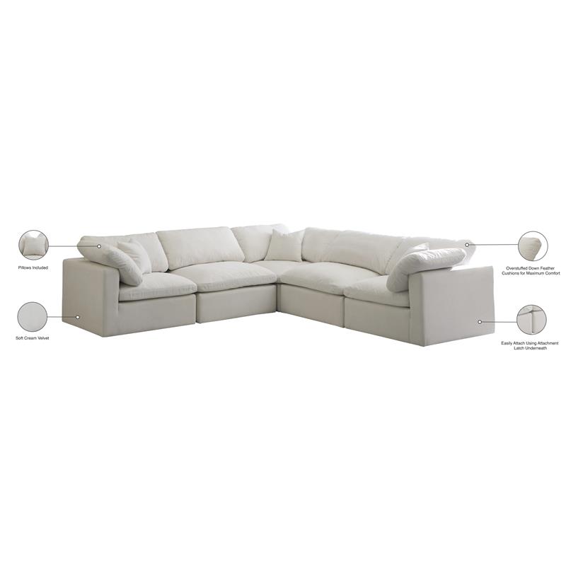 Maklaine Contemporary Cream Velvet Modular Sectional