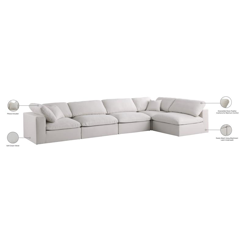 Maklaine Contemporary Cream Velvet Standard Modular Sectional