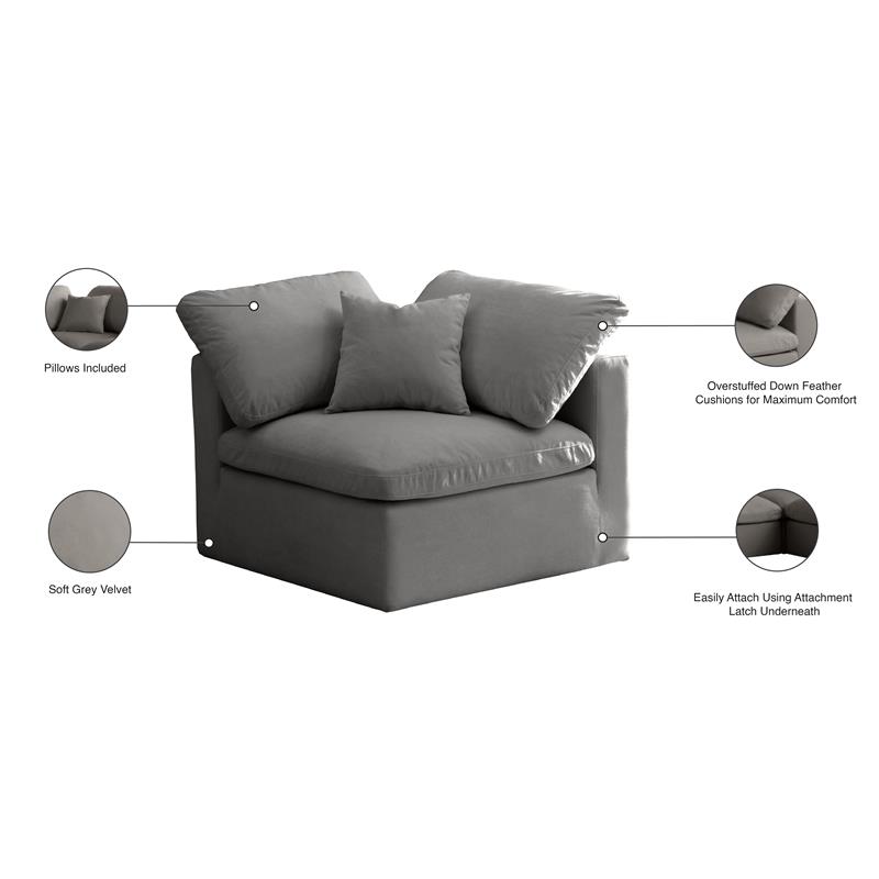 Maklaine Contemporary Gray Velvet Modular Corner Chair
