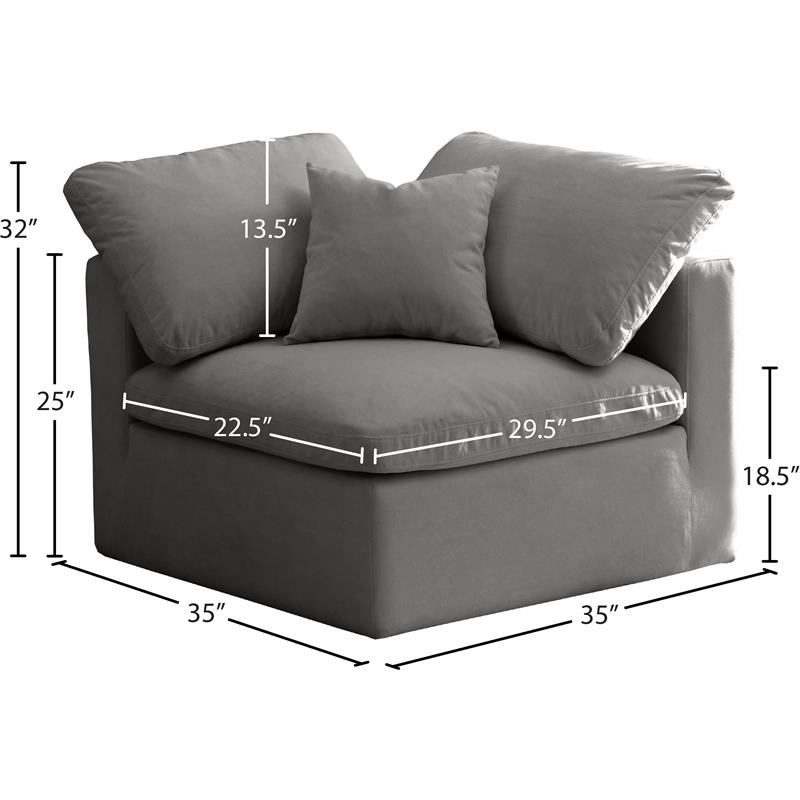 Maklaine Contemporary Gray Velvet Modular Corner Chair