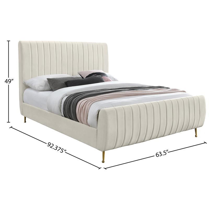 Maklaine Contemporary Upholstery Cream Velvet Queen Bed
