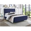 Maklaine Contemporary Upholstery Navy Velvet Queen Bed