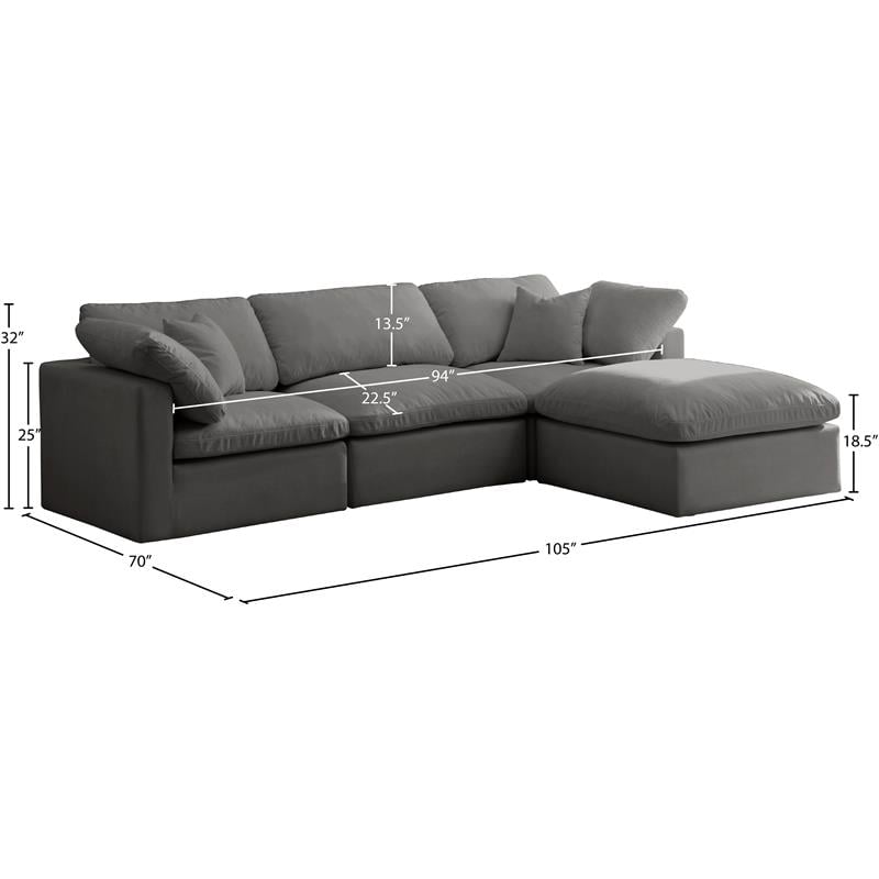 Maklaine Contemporary Gray Velvet Modular Sectional