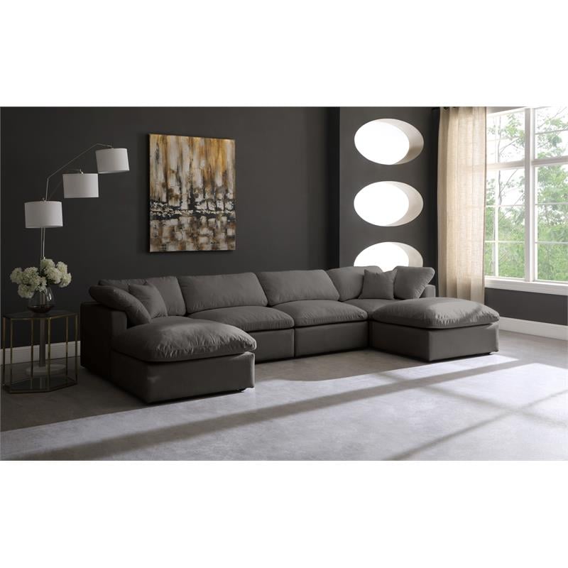 Maklaine Contemporary Gray Velvet Modular Sectional