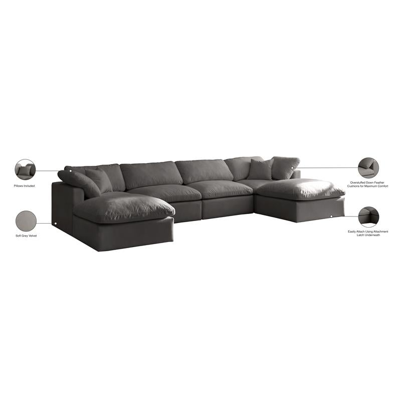 Maklaine Contemporary Gray Velvet Modular Sectional