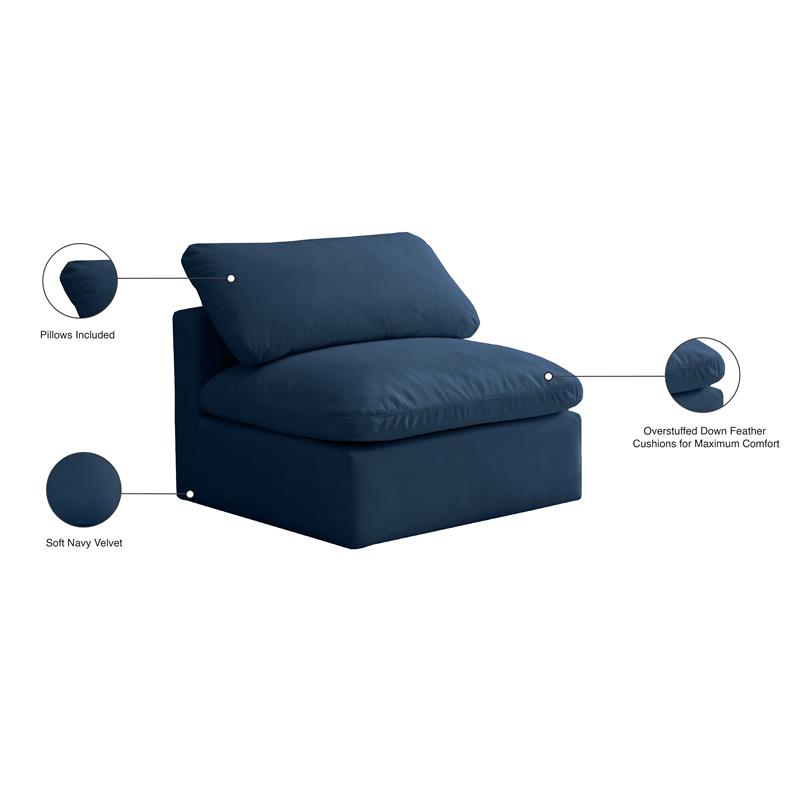 Maklaine Contemporary Navy Velvet Modular Armless Chair