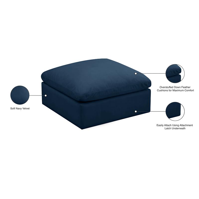 Maklaine Contemporary Navy Velvet Modular Ottoman