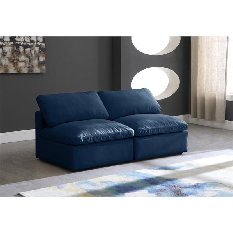 Maklaine Contemporary Navy Velvet Modular Armless Sofa