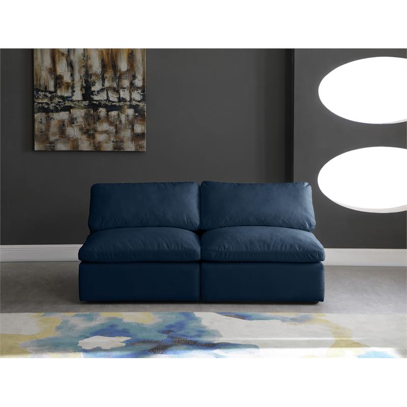 Maklaine Contemporary Navy Velvet Modular Armless Sofa