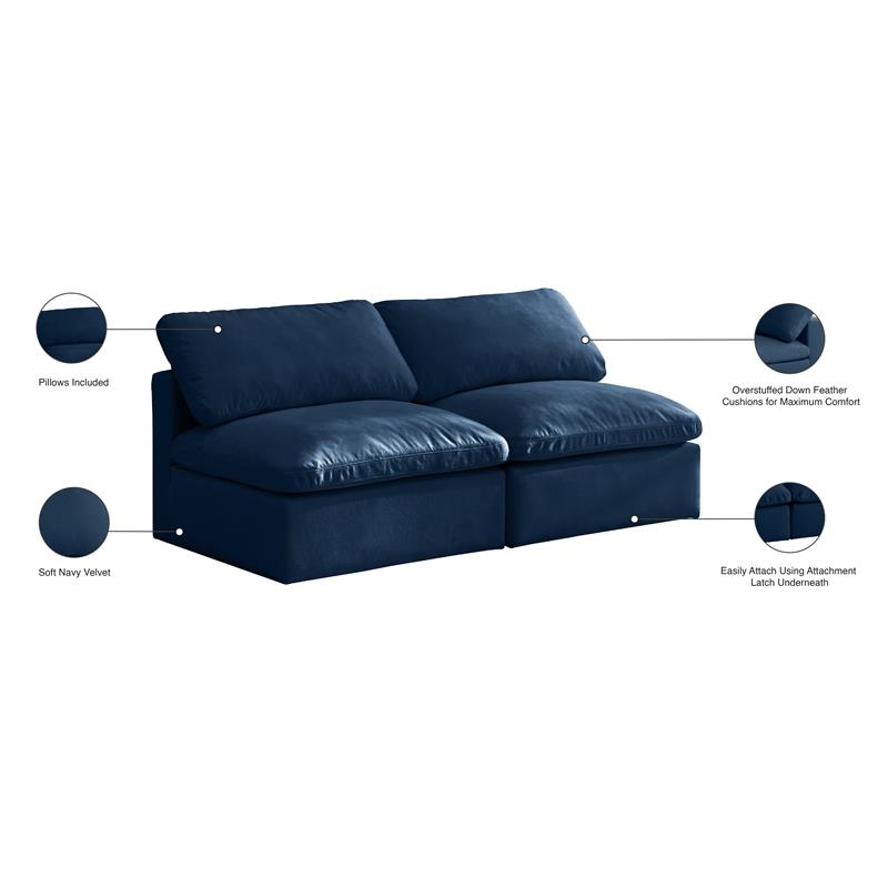 Maklaine Contemporary Navy Velvet Modular Armless Sofa