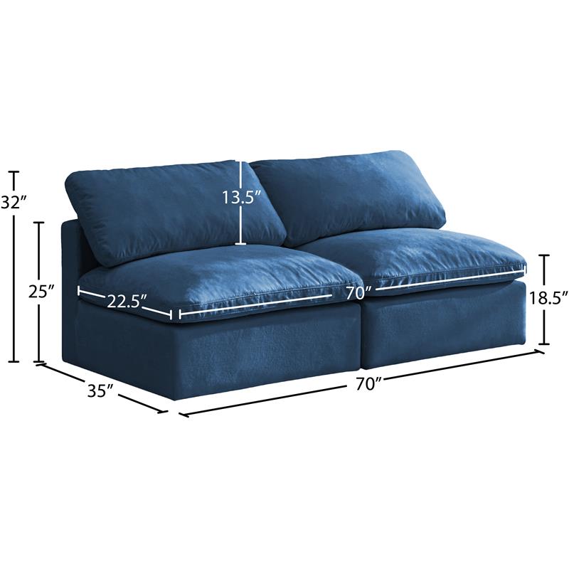Maklaine Contemporary Navy Velvet Modular Armless Sofa