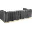 Maklaine Contemporary Velvet/Stainless Steel Sofa in Gray/Brushed Gold