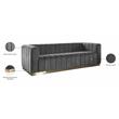 Maklaine Contemporary Velvet/Stainless Steel Sofa in Gray/Brushed Gold