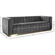 Maklaine Contemporary Velvet/Stainless Steel Sofa in Gray/Brushed Gold