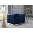 Maklaine Contemporary Velvet/Stainless Steel Chair in Navy/Brushed Gold