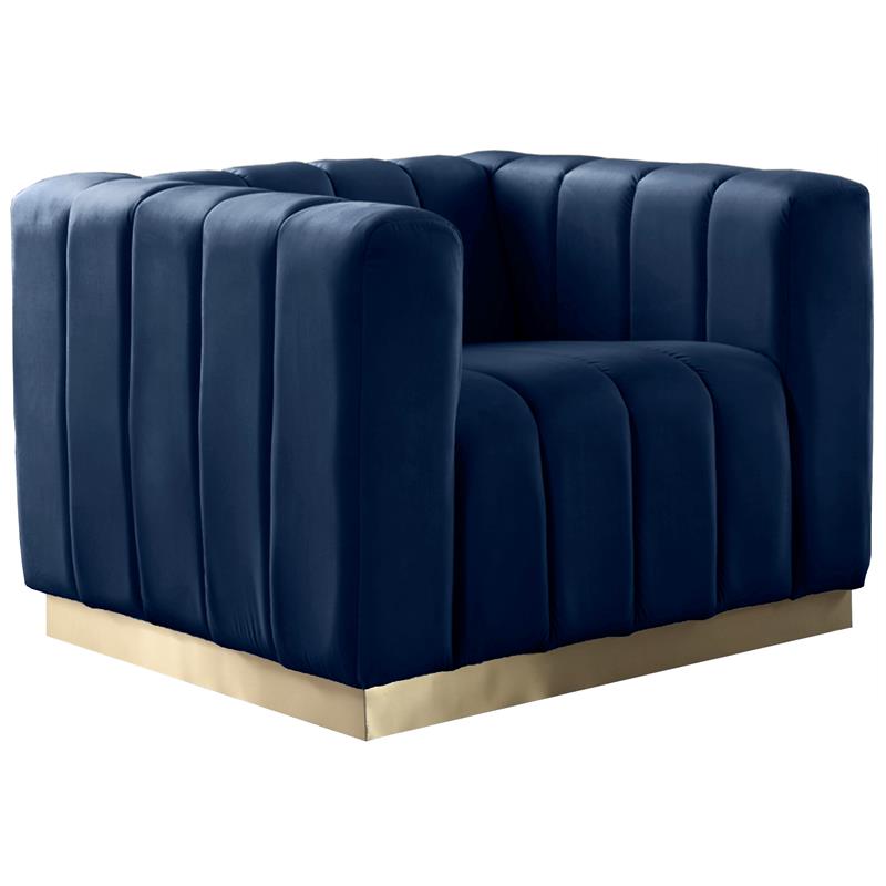 Maklaine Contemporary Velvet/Stainless Steel Chair in Navy/Brushed Gold