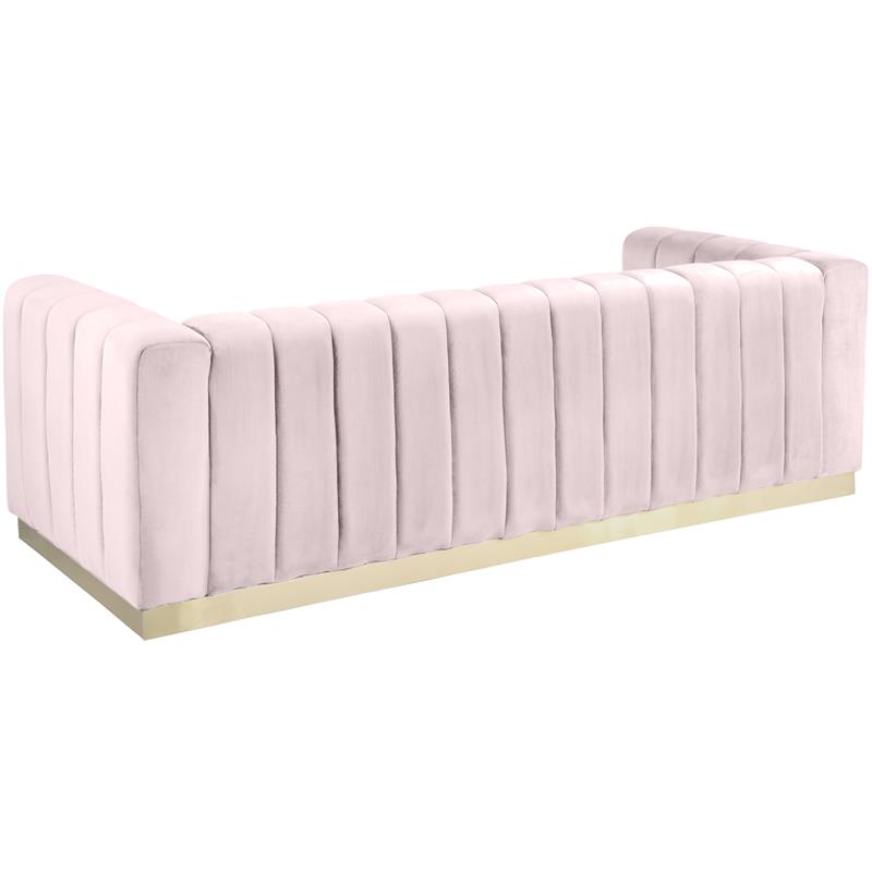 Maklaine Contemporary Velvet/Stainless Steel Sofa in Pink/Brushed Gold