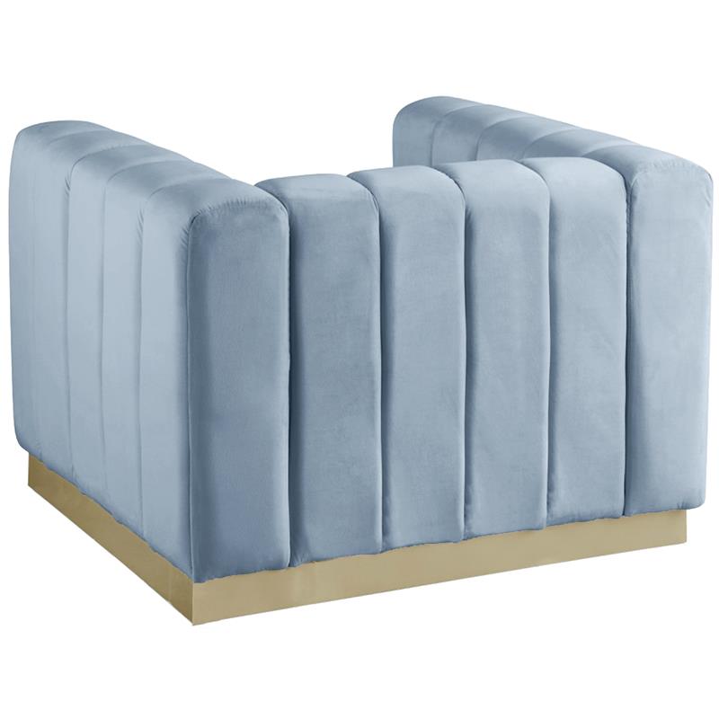 Maklaine Contemporary Velvet/Stainless Steel Chair in Sky Blue/Brushed Gold