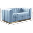 Maklaine Contemporary Velvet/Stainless Steel Loveseat in Sky Blue/Brushed Gold